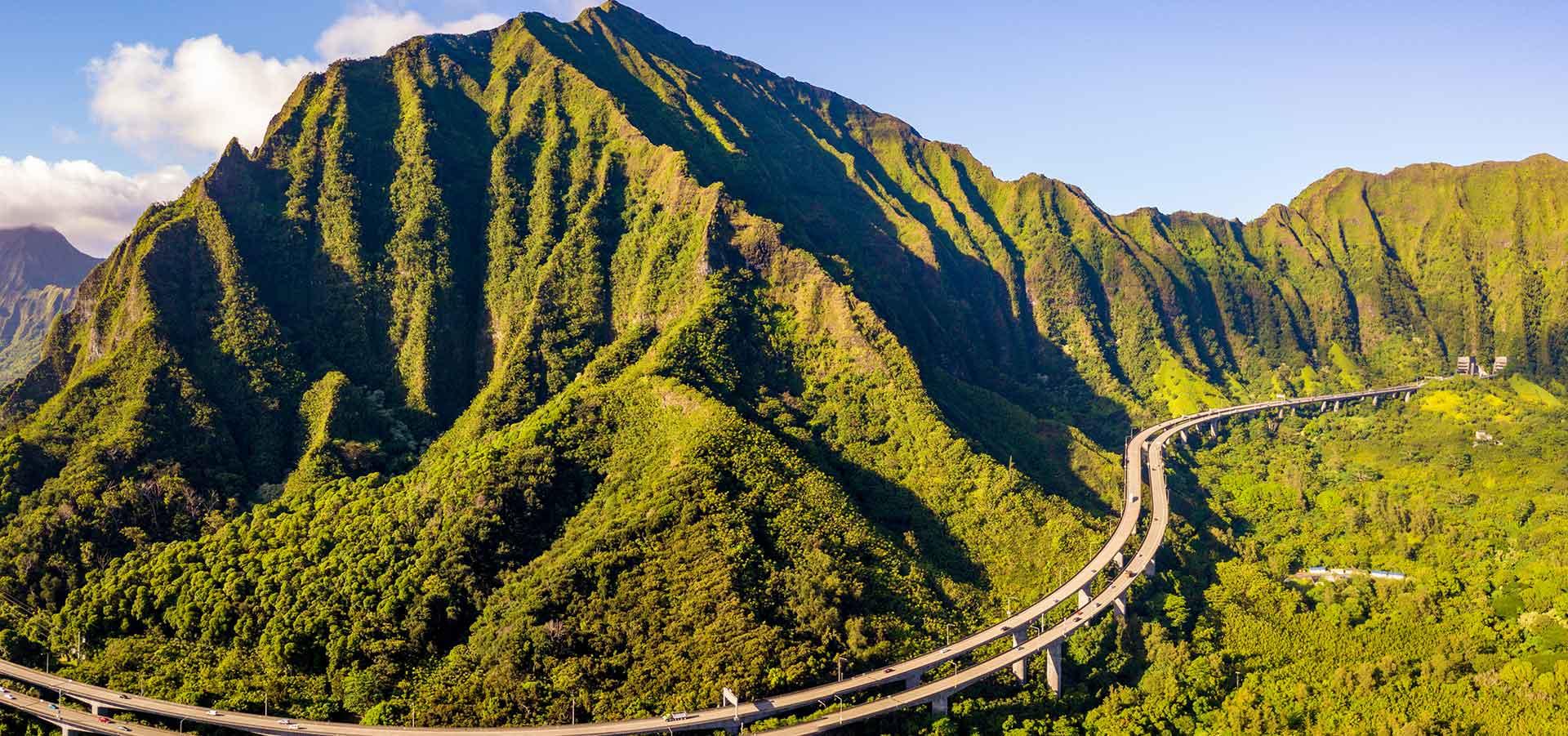 Green Cliffs and Mountains on the Island of Oahu, Hawaii